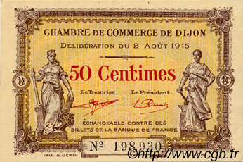 50 Centimes FRANCE regionalism and various Dijon 1915 JP.053.01 AU+