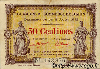 50 Centimes FRANCE regionalism and miscellaneous Dijon 1915 JP.053.01 VF - XF