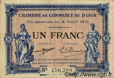 1 Franc FRANCE regionalism and various Dijon 1915 JP.053.04 F