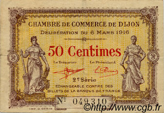 50 Centimes FRANCE régionalisme et divers Dijon 1916 JP.053.07 TB