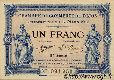 1 Franc FRANCE regionalismo e varie Dijon 1916 JP.053.09 AU a FDC