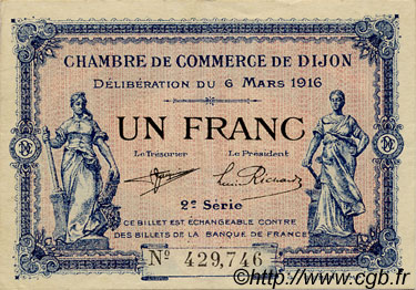 1 Franc FRANCE regionalism and various Dijon 1916 JP.053.09 VF - XF