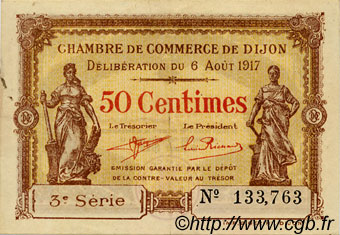 50 Centimes FRANCE Regionalismus und verschiedenen Dijon 1917 JP.053.10 SS to VZ