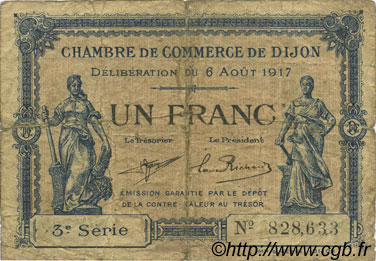 1 Franc FRANCE regionalism and various Dijon 1917 JP.053.14 F