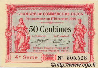 50 Centimes FRANCE regionalism and various Dijon 1919 JP.053.17 AU+
