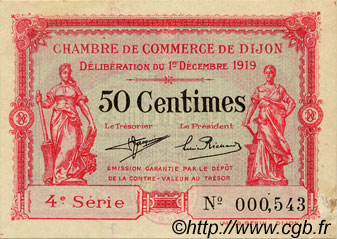 50 Centimes FRANCE Regionalismus und verschiedenen Dijon 1919 JP.053.17 SS to VZ