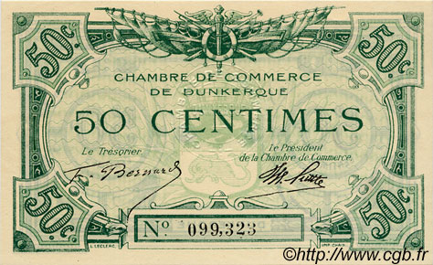 50 Centimes FRANCE regionalism and various Dunkerque 1918 JP.054.01 AU+