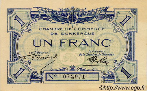 1 Franc FRANCE regionalismo e varie Dunkerque 1918 JP.054.05 AU a FDC