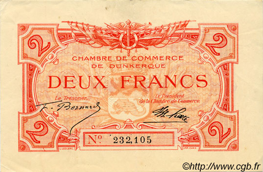 2 Francs FRANCE regionalismo e varie Dunkerque 1918 JP.054.09 BB to SPL