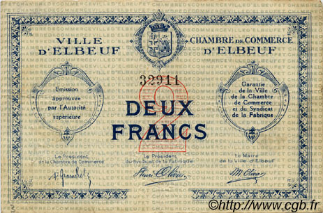 2 Francs FRANCE régionalisme et divers Elbeuf 1918 JP.055.03 TB