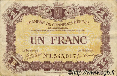 1 Franc FRANCE régionalisme et divers Épinal 1920 JP.056.05 TB