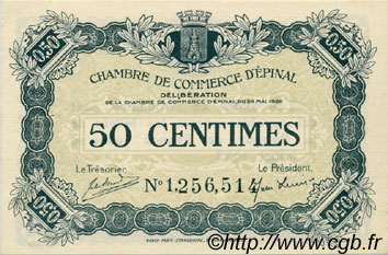 50 Centimes FRANCE Regionalismus und verschiedenen Épinal 1920 JP.056.09 fST to ST