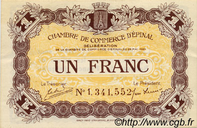 1 Franc FRANCE regionalismo e varie Épinal 1920 JP.056.10 BB to SPL