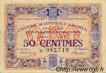 50 Centimes FRANCE regionalismo e varie Évreux 1916 JP.057.02 BB to SPL
