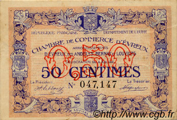 50 Centimes FRANCE regionalism and miscellaneous Évreux 1916 JP.057.02 F