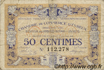 50 Centimes FRANCE régionalisme et divers Évreux 1916 JP.057.08 TB