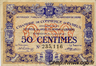 50 Centimes FRANCE regionalismo y varios Évreux 1917 JP.057.10 BC