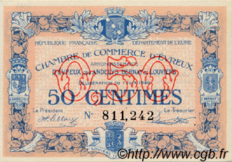 50 Centimes FRANCE regionalismo y varios Évreux 1920 JP.057.16 SC a FDC