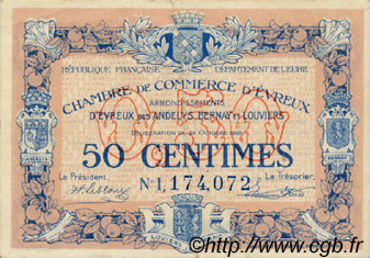 50 Centimes FRANCE regionalismo y varios Évreux 1920 JP.057.18 MBC a EBC