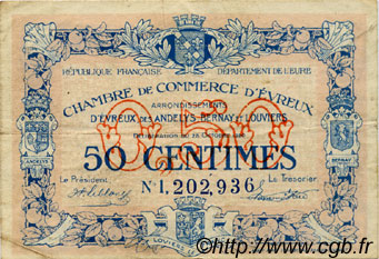 50 Centimes FRANCE régionalisme et divers Évreux 1920 JP.057.18 TB