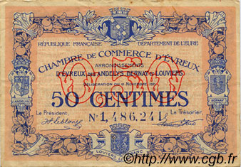 50 Centimes FRANCE Regionalismus und verschiedenen Évreux 1921 JP.057.21 S