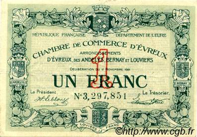 1 Franc FRANCE Regionalismus und verschiedenen Évreux 1921 JP.057.23 SS to VZ