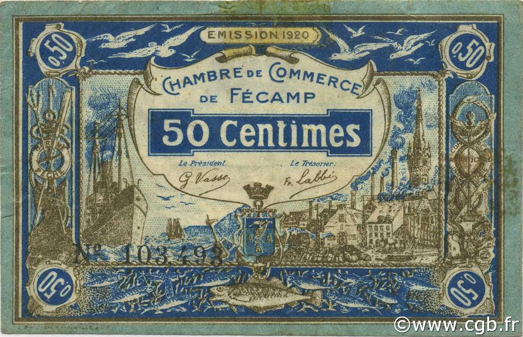 50 Centimes FRANCE Regionalismus und verschiedenen Fécamp 1920 JP.058.01 S