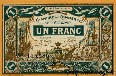 1 Franc FRANCE regionalismo e varie Fécamp 1920 JP.058.03 AU a FDC