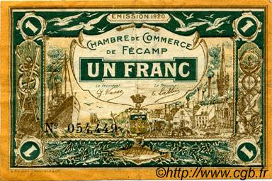 1 Franc FRANCE Regionalismus und verschiedenen Fécamp 1920 JP.058.03 SS to VZ