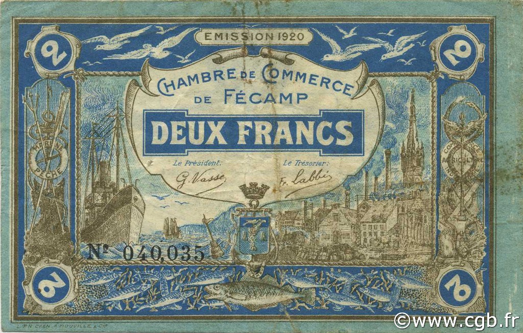 2 Francs FRANCE régionalisme et divers Fécamp 1920 JP.058.05 TB