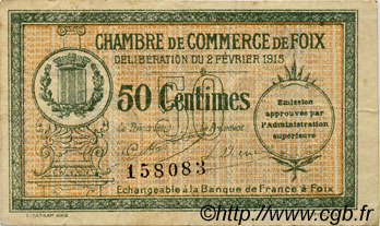 50 Centimes FRANCE régionalisme et divers Foix 1915 JP.059.05 TB