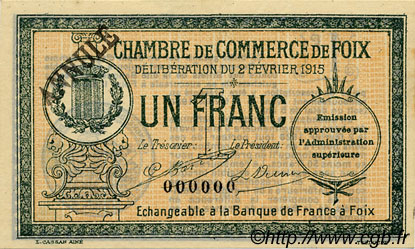 1 Franc Annulé FRANCE regionalism and miscellaneous Foix 1915 JP.059.11 AU+