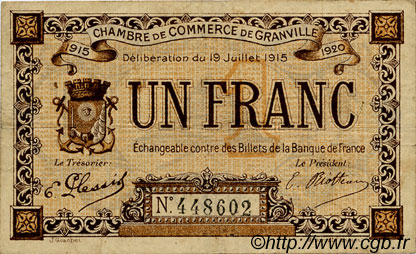 1 Franc FRANCE régionalisme et divers Granville 1915 JP.060.04 TB