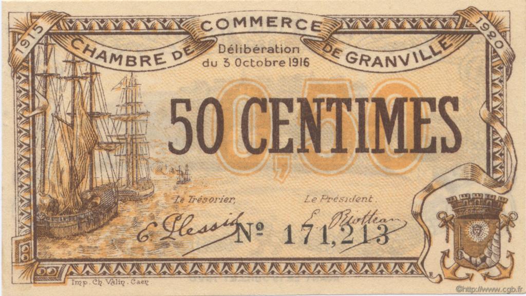 50 Centimes FRANCE regionalismo y varios Granville 1916 JP.060.07 SC a FDC