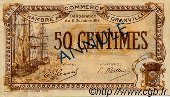 50 Centimes Annulé FRANCE régionalisme et divers Granville 1916 JP.060.08 TTB à SUP