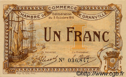 1 Franc FRANCE regionalism and various Granville 1916 JP.060.09 AU+