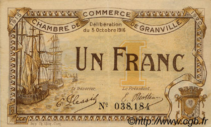 1 Franc FRANCE regionalism and various Granville 1916 JP.060.09 VF - XF