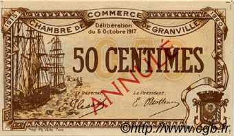 50 Centimes Annulé FRANCE regionalism and various Granville 1917 JP.060.12 AU+