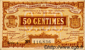 50 Centimes FRANCE regionalismo e varie Granville et Cherbourg 1920 JP.061.01 BB to SPL