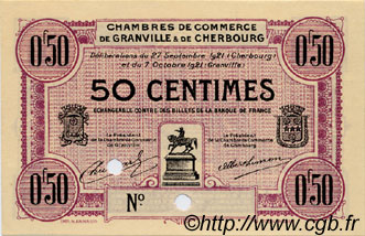 50 Centimes Spécimen FRANCE Regionalismus und verschiedenen Granville et Cherbourg 1921 JP.061.06 fST to ST