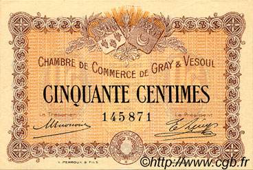 50 Centimes FRANCE regionalism and miscellaneous Gray et Vesoul 1915 JP.062.01 VF - XF