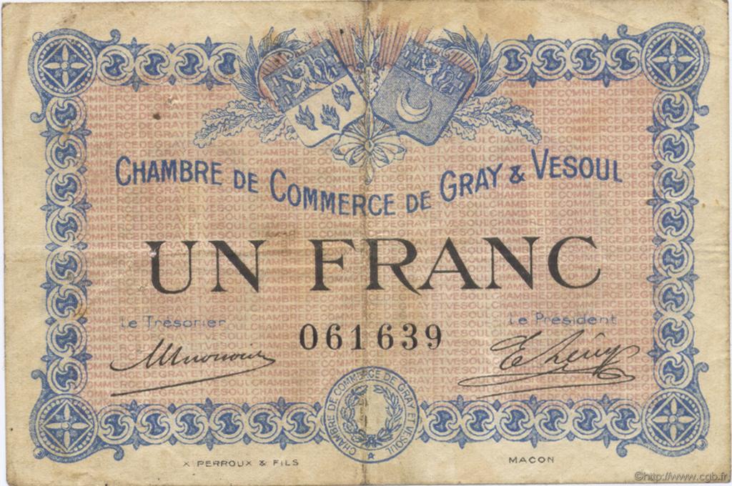 1 Franc FRANCE regionalism and various Gray et Vesoul 1915 JP.062.03 F