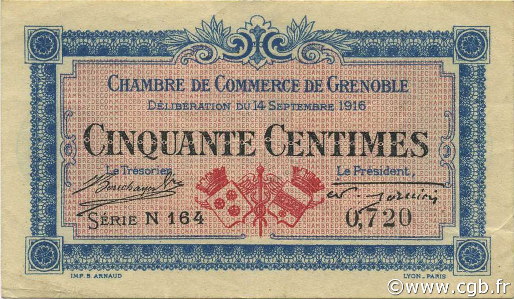 50 Centimes FRANCE regionalismo y varios Grenoble 1916 JP.063.03 MBC a EBC