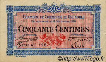 50 Centimes FRANCE regionalismo y varios Grenoble 1916 JP.063.04 MBC a EBC