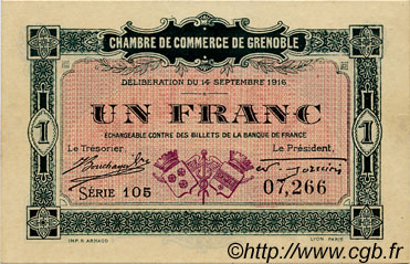 1 Franc FRANCE regionalism and various Grenoble 1916 JP.063.06 AU+