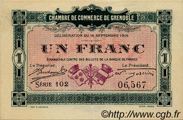 1 Franc FRANCE regionalismo y varios Grenoble 1916 JP.063.06 MBC a EBC