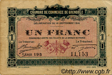 1 Franc FRANCE régionalisme et divers Grenoble 1916 JP.063.06 TB