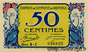 50 Centimes FRANCE regionalism and various Grenoble 1917 JP.063.11 AU+