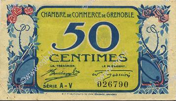 50 Centimes FRANCE regionalism and various Grenoble 1917 JP.063.22 AU+