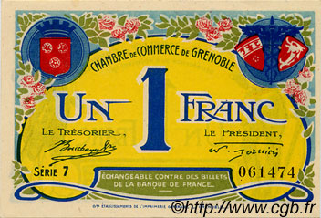 1 Franc FRANCE regionalism and various Grenoble 1917 JP.063.25 AU+